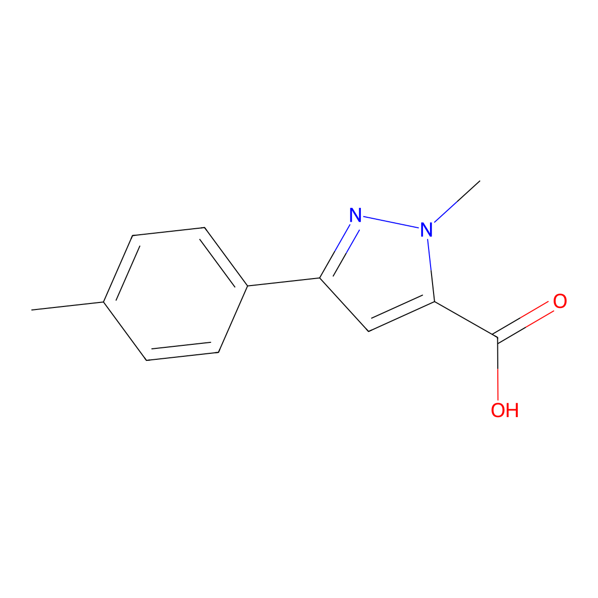 1-methyl-3-(p-tolyl)-1H-pyrazole-5-carboxylic acid molecular structure, CAS 1015868-55-9