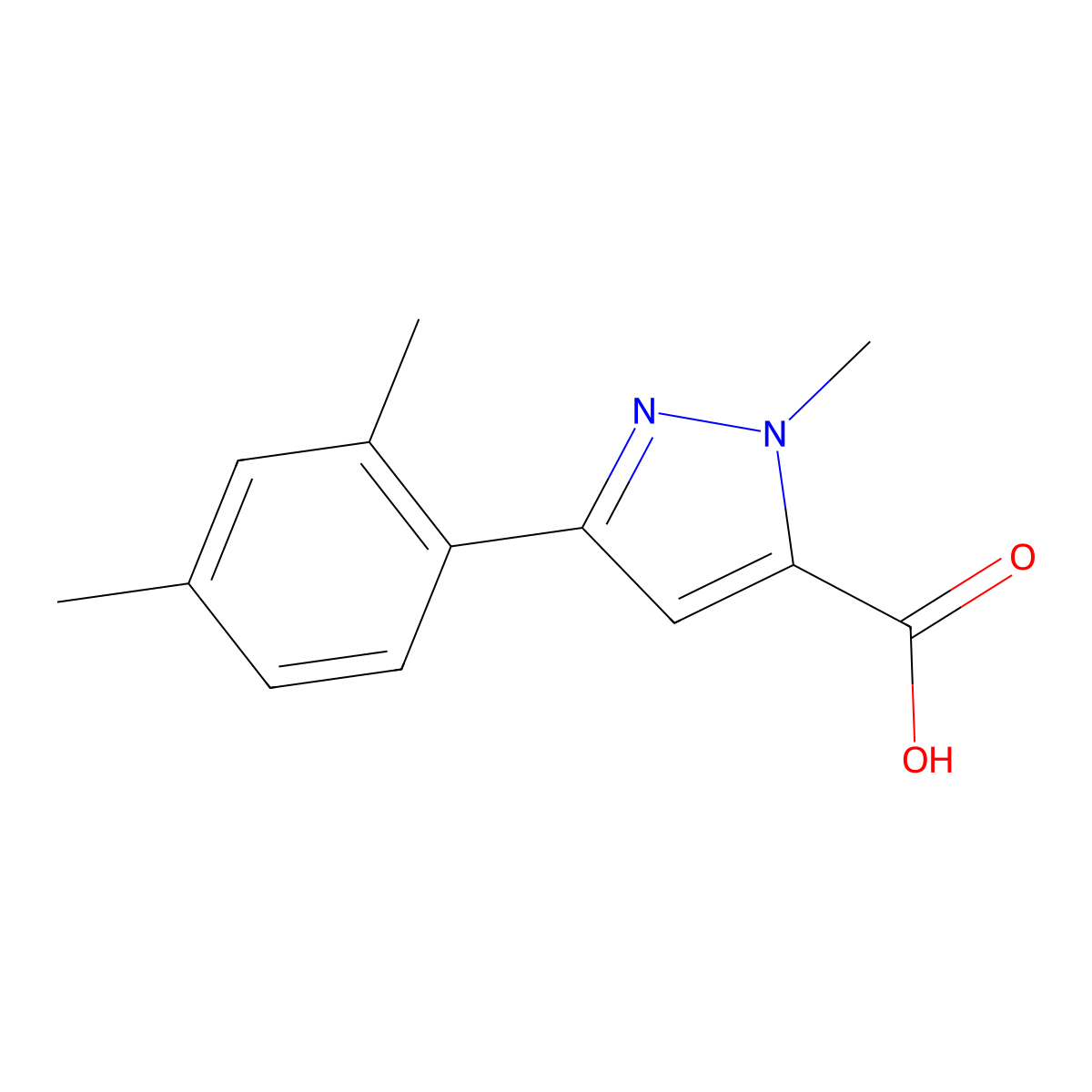 3-(2,4-dimethylphenyl)-1-methyl-1{H}-pyrazole-5-carboxylic acid molecular structure, CAS 1015868-58-2