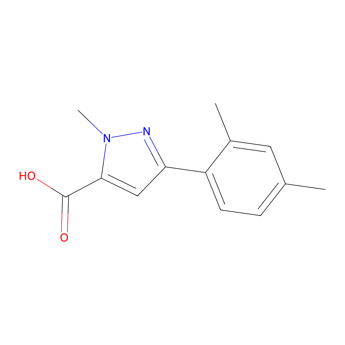 3-(2,4-dimethylphenyl)-1-methyl-1{H}-pyrazole-5-carboxylic acid molecular structure, CAS 1015868-58-2