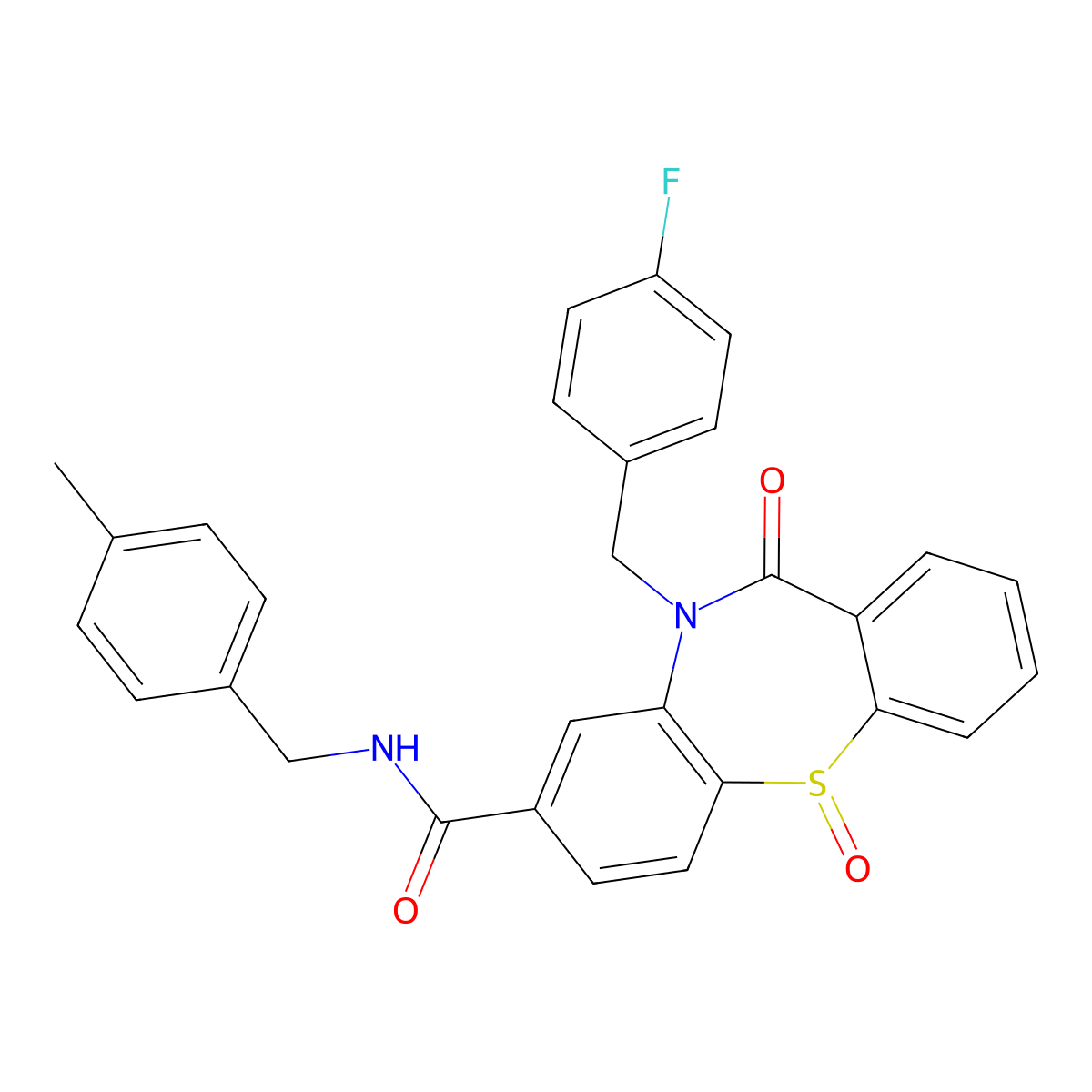 10-(4-fluorobenzyl)-N-(4-methylbenzyl)-11-oxo-10,11-dihydrodibenzo[b,f][1,4]thiazepine-8-carboxamide 5-oxide molecular structure, CAS 1015868-59-3