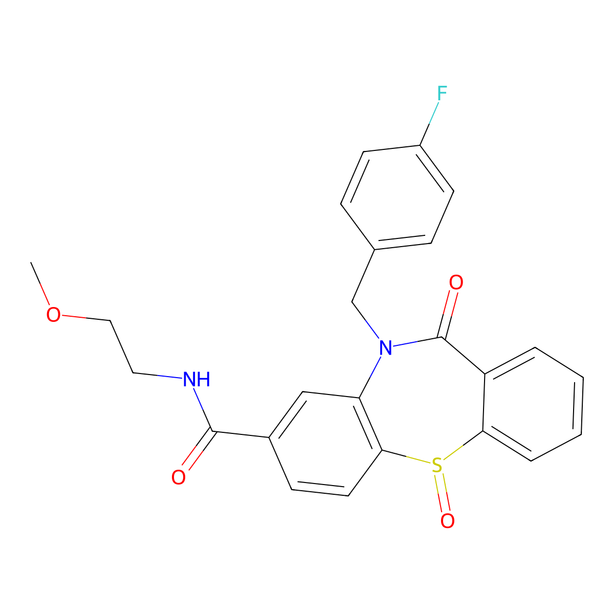 10-(4-fluorobenzyl)-N-(2-methoxyethyl)-11-oxo-10,11-dihydrodibenzo[b,f][1,4]thiazepine-8-carboxamide 5-oxide molecular structure, CAS 1015868-77-5
