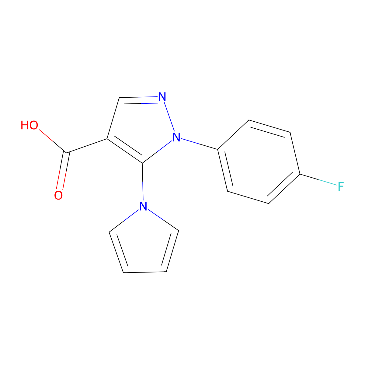 1-(4-fluorophenyl)-5-(1H-pyrrol-1-yl)-1H-pyrazole-4-carboxylic acid molecular structure, CAS 1015873-61-6