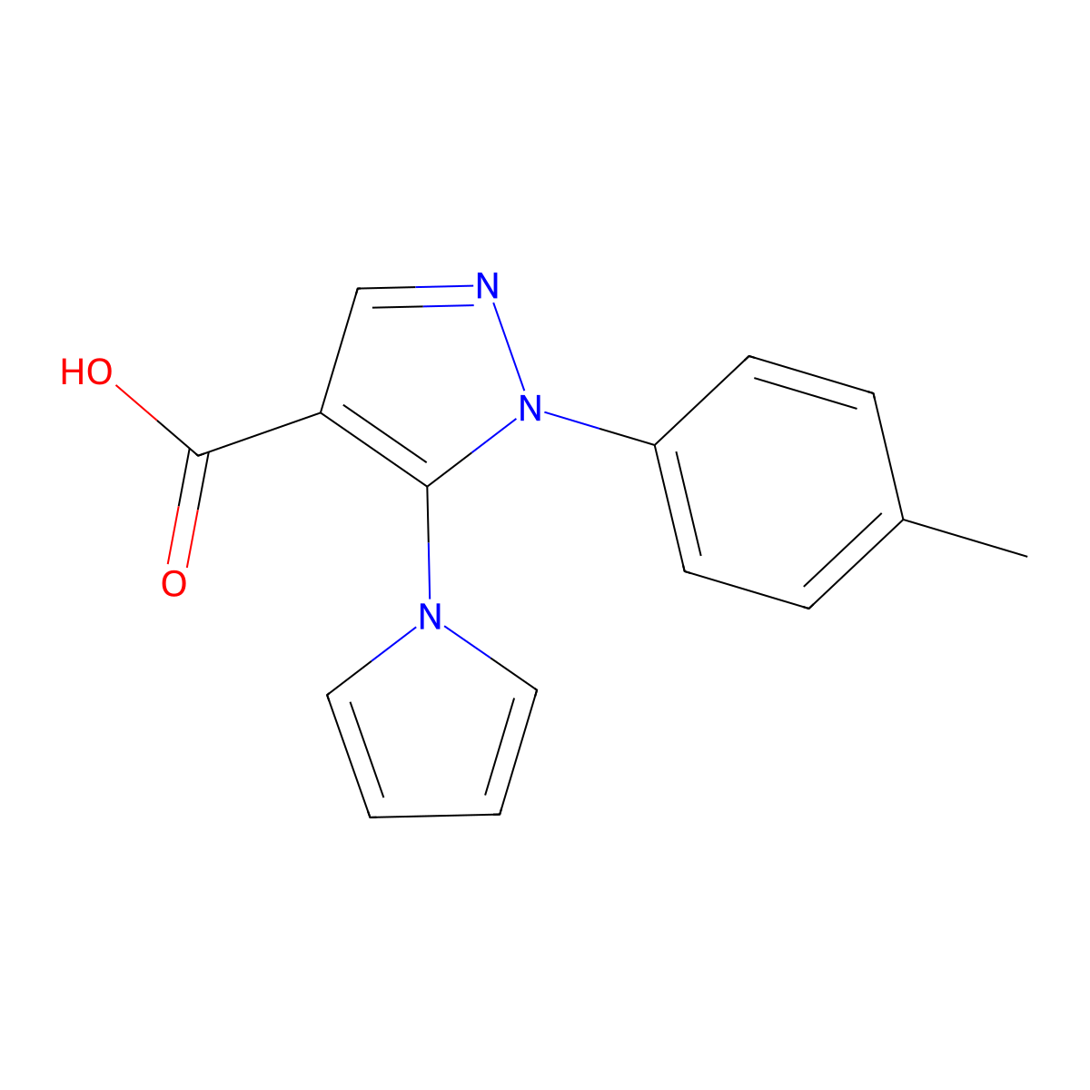 1-(4-methylphenyl)-5-(1H-pyrrol-1-yl)-1H-pyrazole-4-carboxylic acid molecular structure, CAS 1015874-28-8