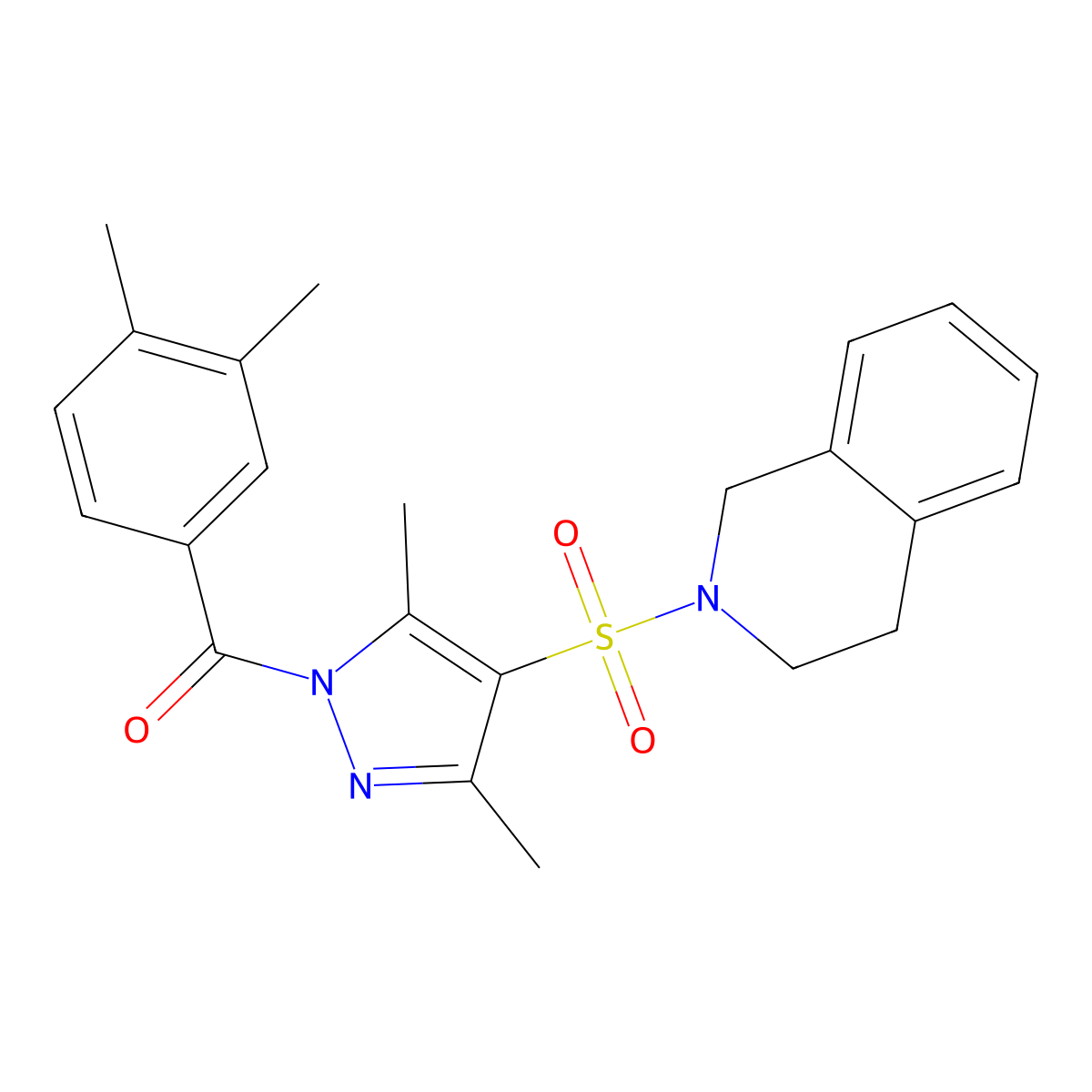 2-{[1-(3,4-dimethylbenzoyl)-3,5-dimethyl-1H-pyrazol-4-yl]sulfonyl}-1,2,3,4-tetrahydroisoquinoline molecular structure, CAS 1015874-87-9
