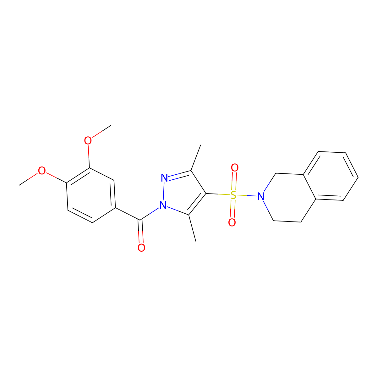 (4-((3,4-dihydroisoquinolin-2(1H)-yl)sulfonyl)-3,5-dimethyl-1H-pyrazol-1-yl)(3,4-dimethoxyphenyl)methanone molecular structure, CAS 1015875-06-5