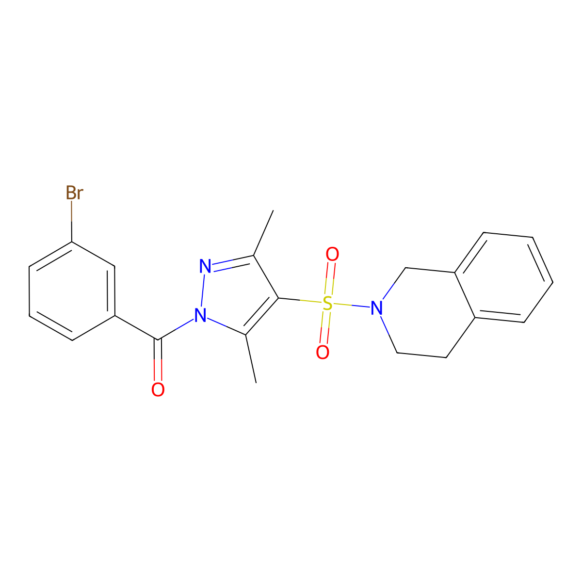 (3-bromophenyl)(4-((3,4-dihydroisoquinolin-2(1H)-yl)sulfonyl)-3,5-dimethyl-1H-pyrazol-1-yl)methanone molecular structure, CAS 1015875-35-0