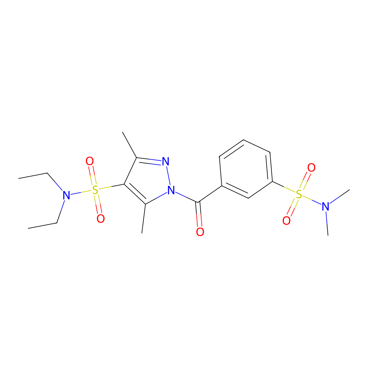 1-[3-(dimethylsulfamoyl)benzoyl]-N,N-diethyl-3,5-dimethyl-1H-pyrazole-4-sulfonamide molecular structure, CAS 1015875-95-2