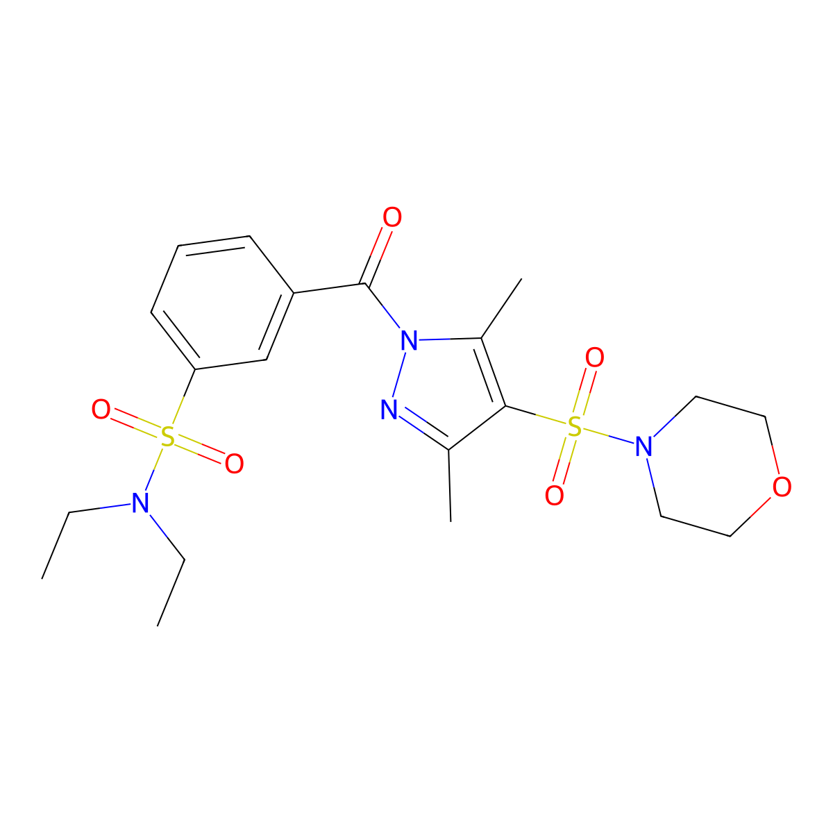 3-(3,5-dimethyl-4-(morpholinosulfonyl)-1H-pyrazole-1-carbonyl)-N,N-diethylbenzenesulfonamide molecular structure, CAS 1015876-01-3
