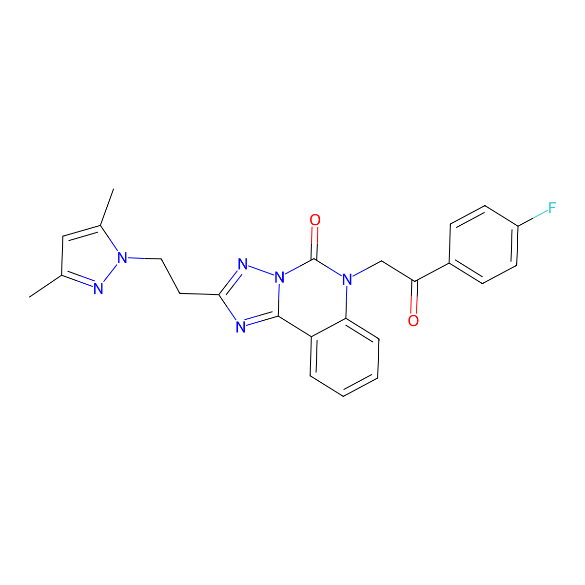2-[2-(3,5-dimethyl-1H-pyrazol-1-yl)ethyl]-6-[2-(4-fluorophenyl)-2-oxoethyl]-5H,6H-[1,2,4]triazolo[1,5-c]quinazolin-5-one molecular structure, CAS 1015893-92-1