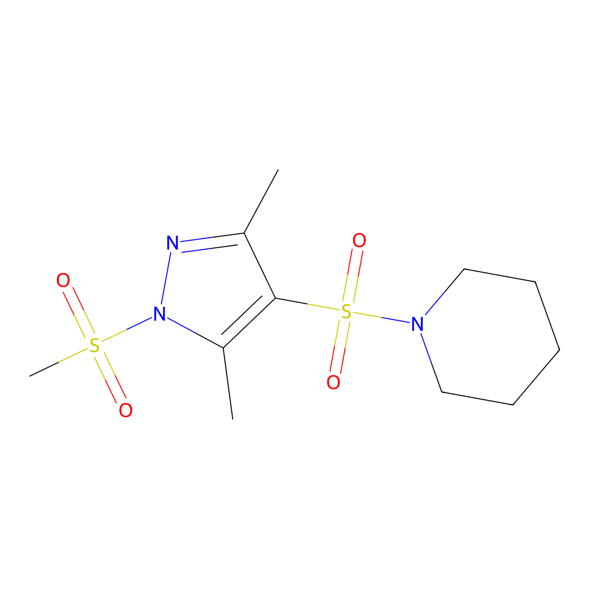 1-[(1-methanesulfonyl-3,5-dimethyl-1H-pyrazol-4-yl)sulfonyl]piperidine molecular structure, CAS 1015896-67-9
