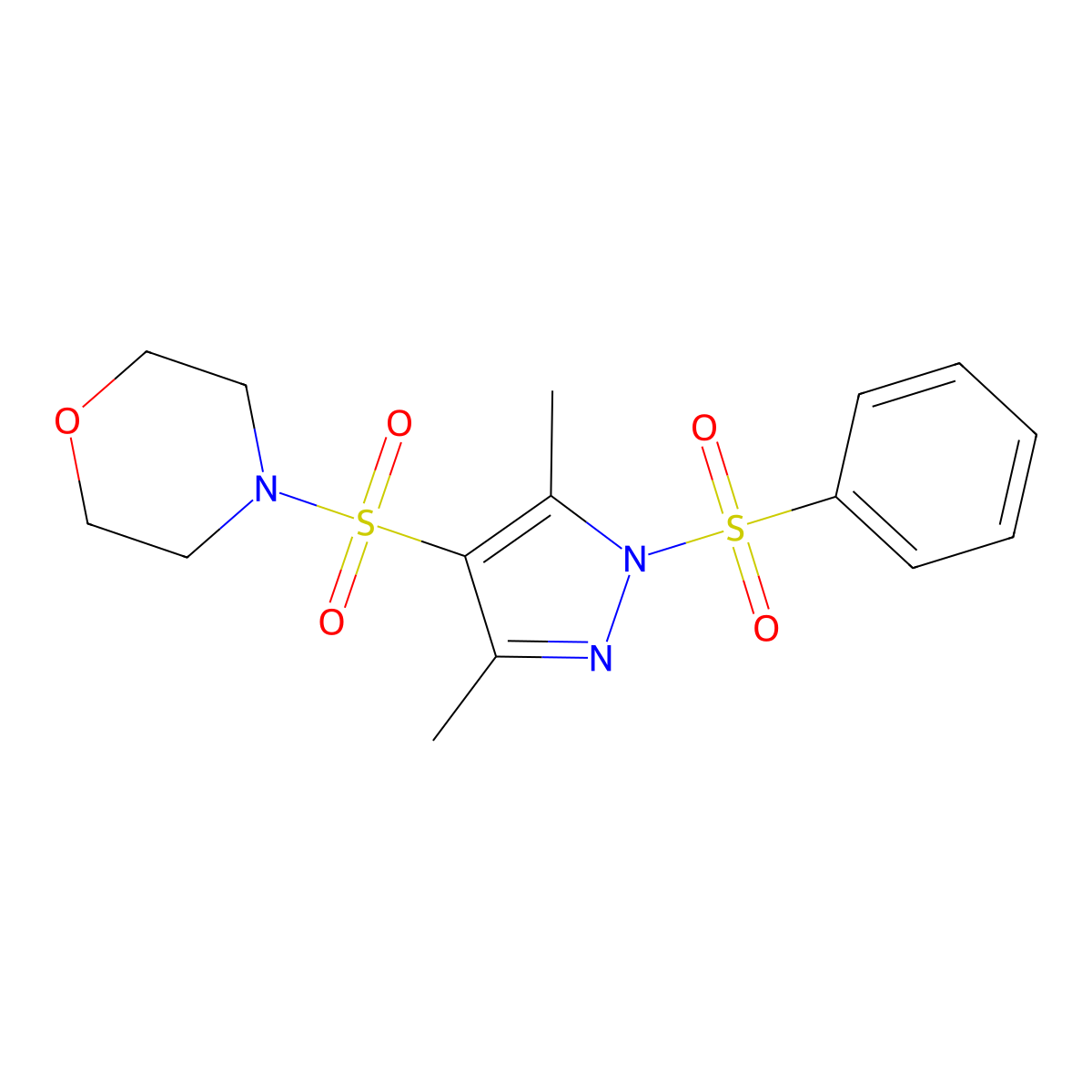 4-{[3,5-Dimethyl-1-(phenylsulfonyl)pyrazol-4-yl]sulfonyl}morpholine molecular structure, CAS 1015896-84-0