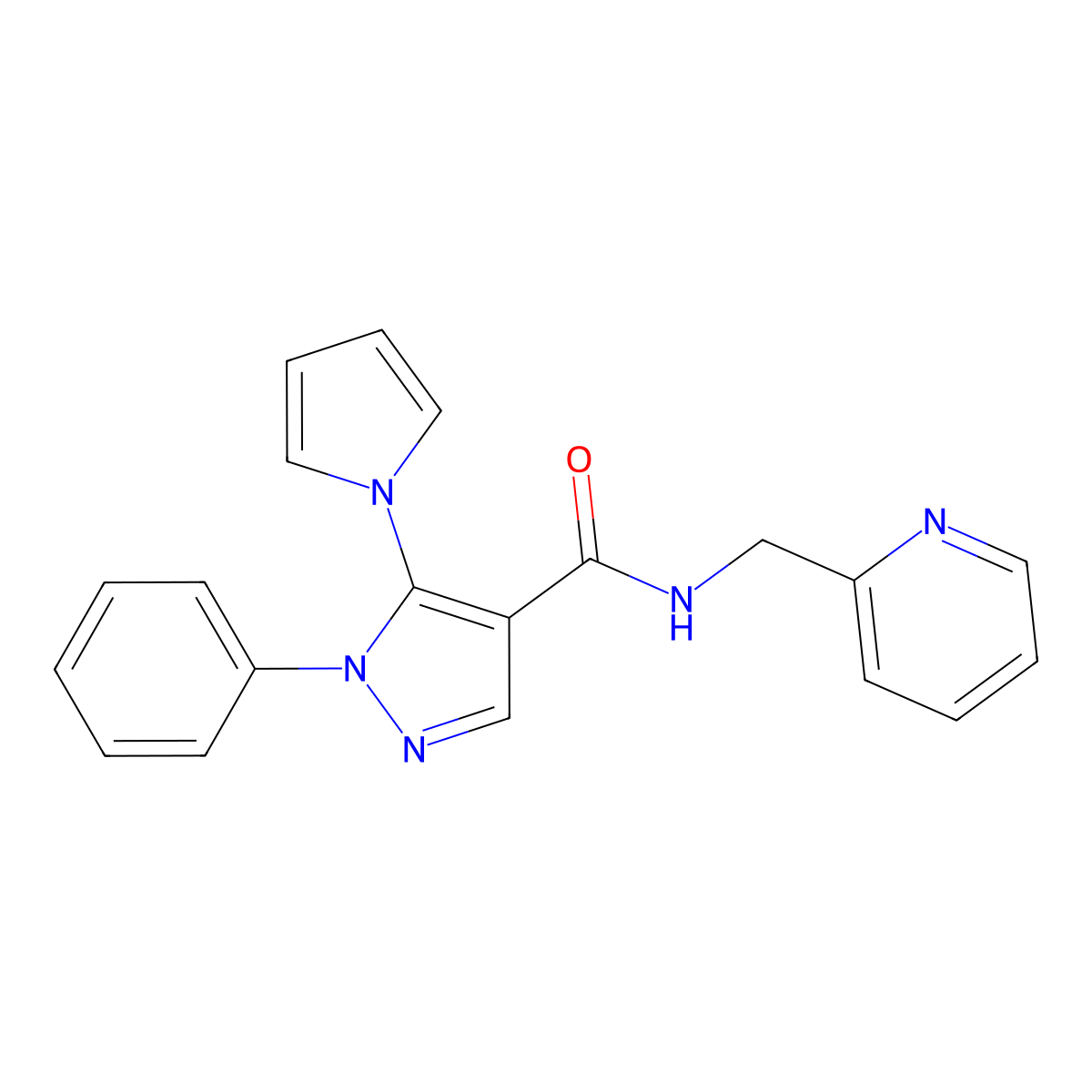 1-phenyl-N-(pyridin-2-ylmethyl)-5-(1H-pyrrol-1-yl)-1H-pyrazole-4-carboxamide molecular structure, CAS 1015897-14-9