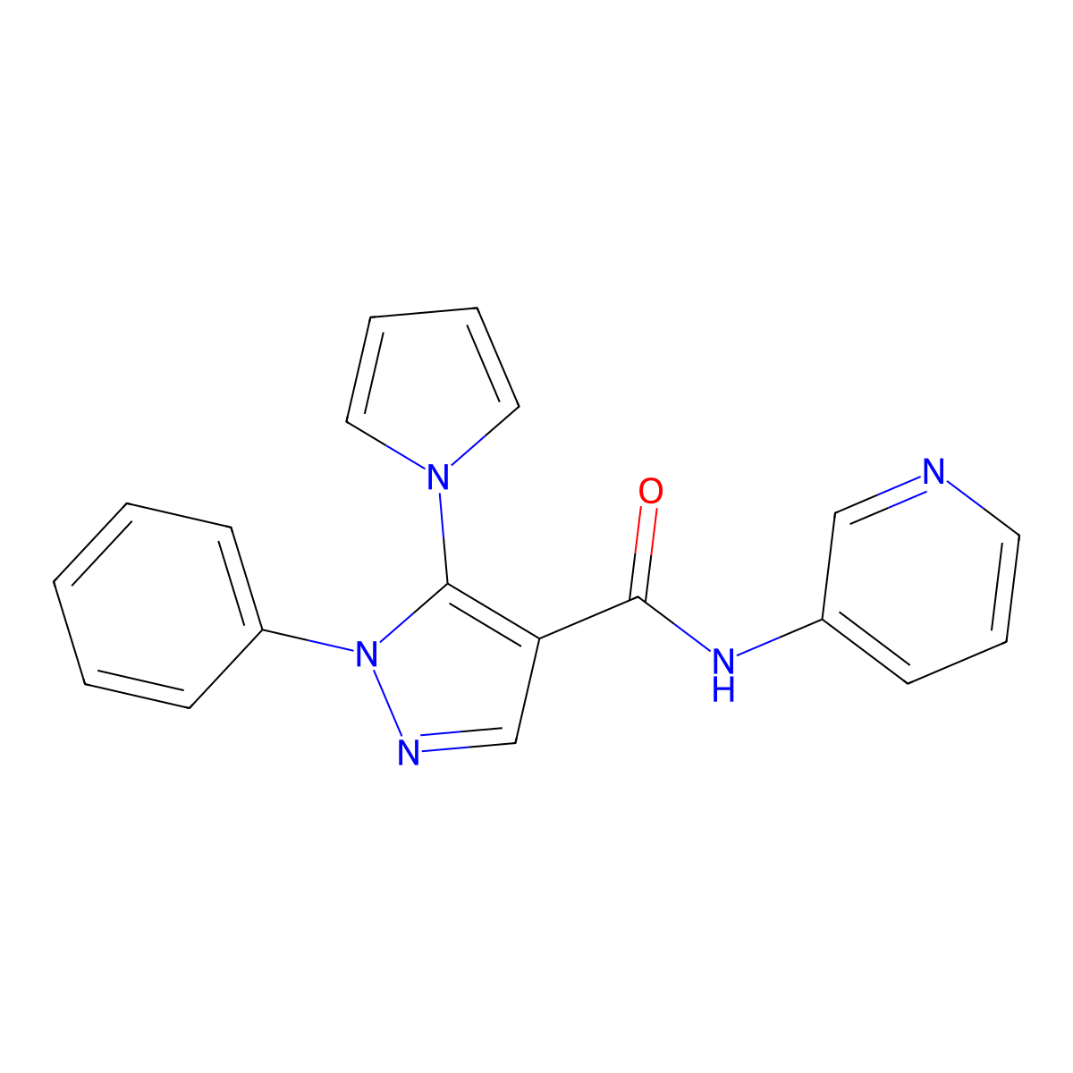 1-phenyl-N-(pyridin-3-yl)-5-(1H-pyrrol-1-yl)-1H-pyrazole-4-carboxamide molecular structure, CAS 1015897-23-0