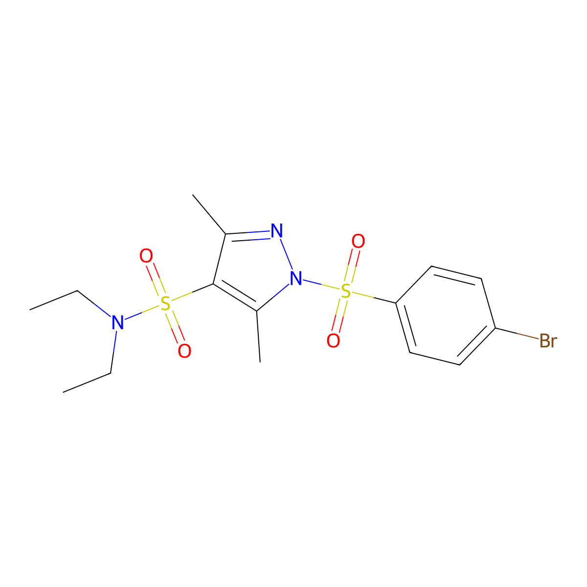 1-(4-bromobenzenesulfonyl)-N,N-diethyl-3,5-dimethyl-1H-pyrazole-4-sulfonamide molecular structure, CAS 1015897-89-8