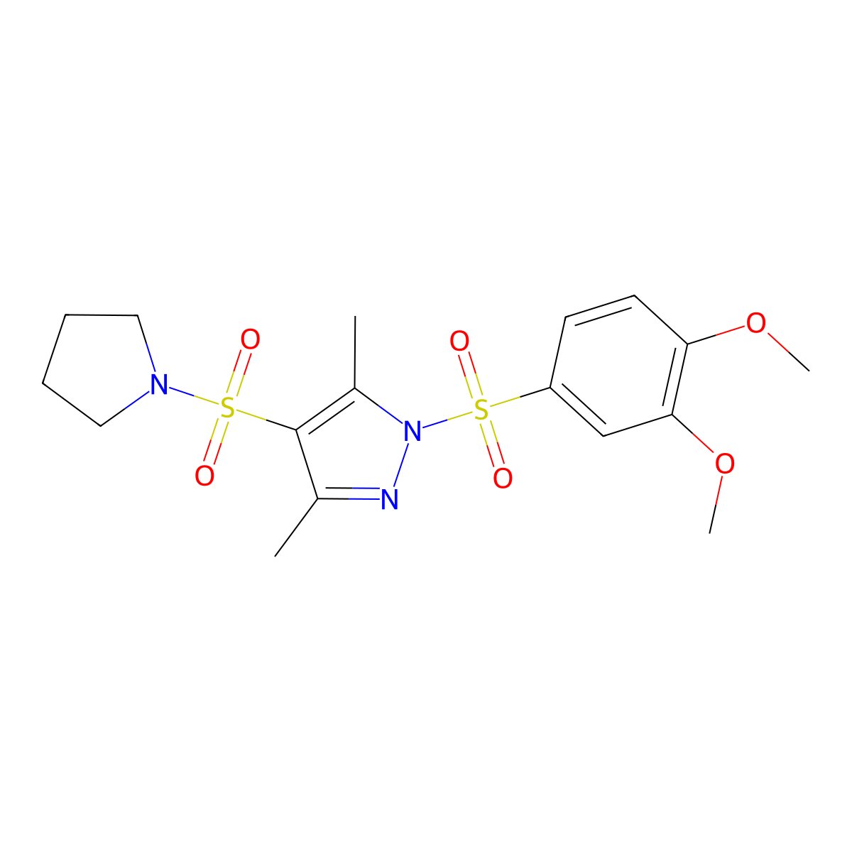 1-((3,4-dimethoxyphenyl)sulfonyl)-3,5-dimethyl-4-(pyrrolidin-1-ylsulfonyl)-1H-pyrazole molecular structure, CAS 1015898-22-2