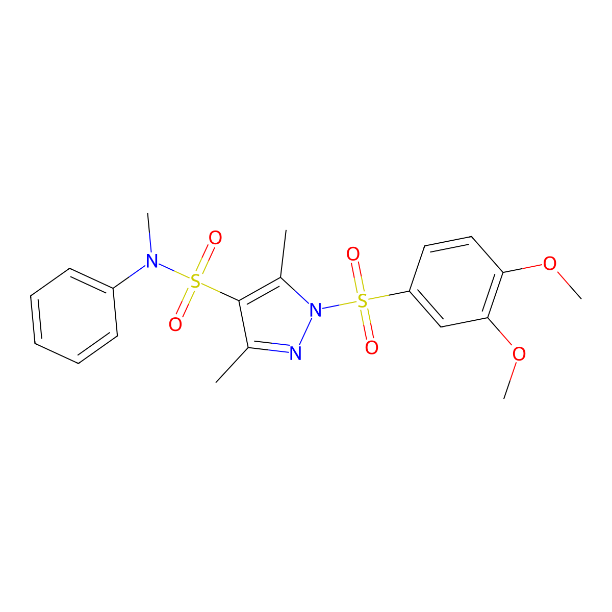 1-((3,4-dimethoxyphenyl)sulfonyl)-N,3,5-trimethyl-N-phenyl-1H-pyrazole-4-sulfonamide molecular structure, CAS 1015898-38-0