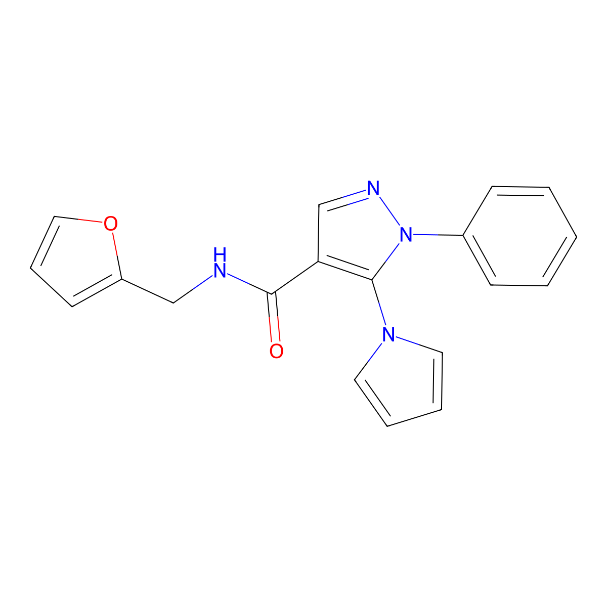 N-(furan-2-ylmethyl)-1-phenyl-5-(1H-pyrrol-1-yl)-1H-pyrazole-4-carboxamide molecular structure, CAS 1015898-51-7