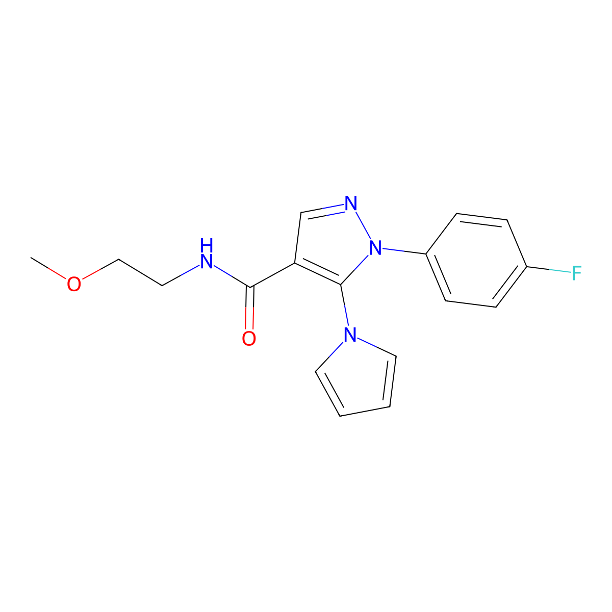 1-(4-fluorophenyl)-N-(2-methoxyethyl)-5-(1H-pyrrol-1-yl)-1H-pyrazole-4-carboxamide molecular structure, CAS 1015899-05-4