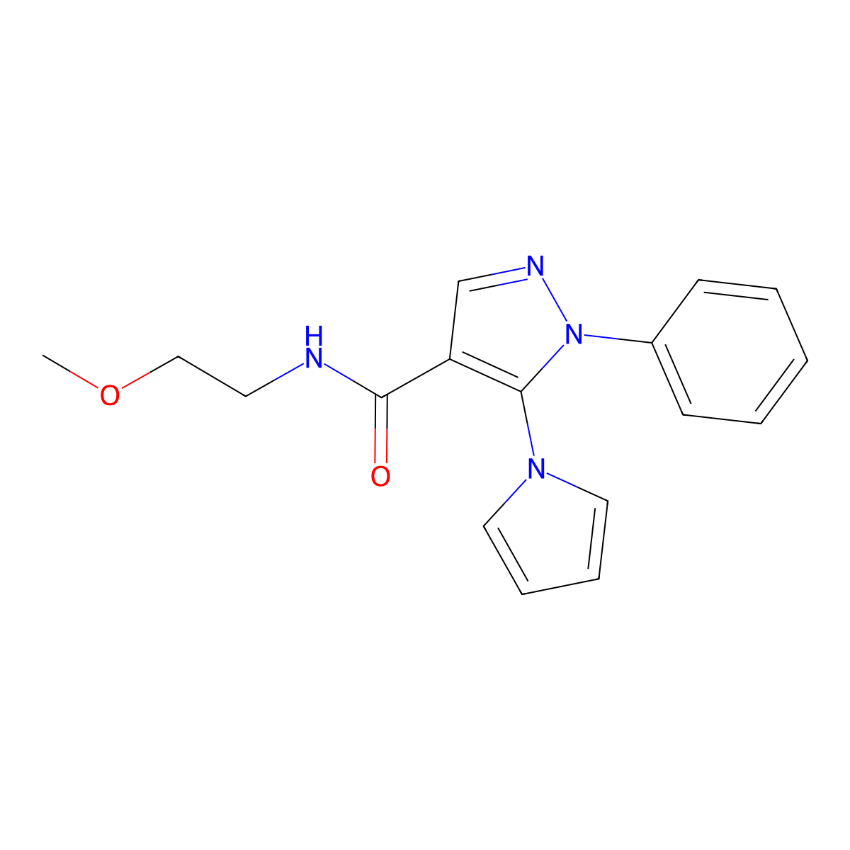 N-(2-methoxyethyl)-1-phenyl-5-(1H-pyrrol-1-yl)-1H-pyrazole-4-carboxamide molecular structure, CAS 1015900-06-7