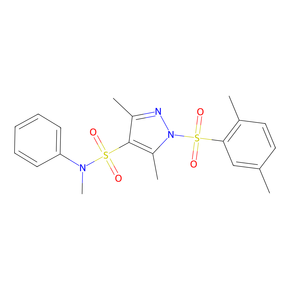 1-(2,5-dimethylbenzenesulfonyl)-N,3,5-trimethyl-N-phenyl-1H-pyrazole-4-sulfonamide molecular structure, CAS 1015900-52-3