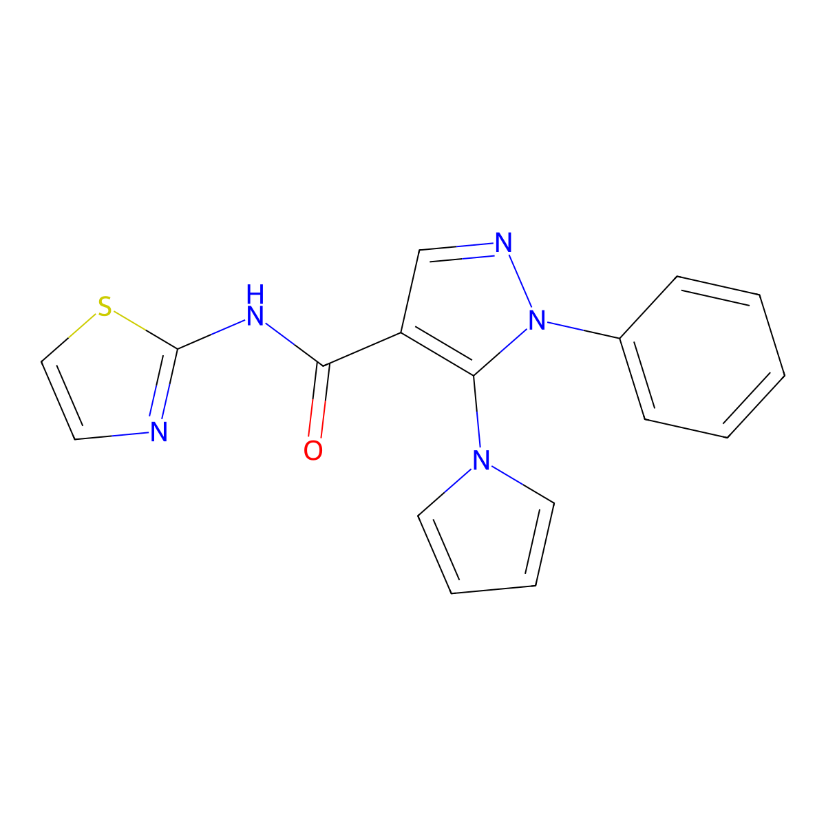 1-phenyl-5-(1H-pyrrol-1-yl)-N-(1,3-thiazol-2-yl)-1H-pyrazole-4-carboxamide molecular structure, CAS 1015905-40-4