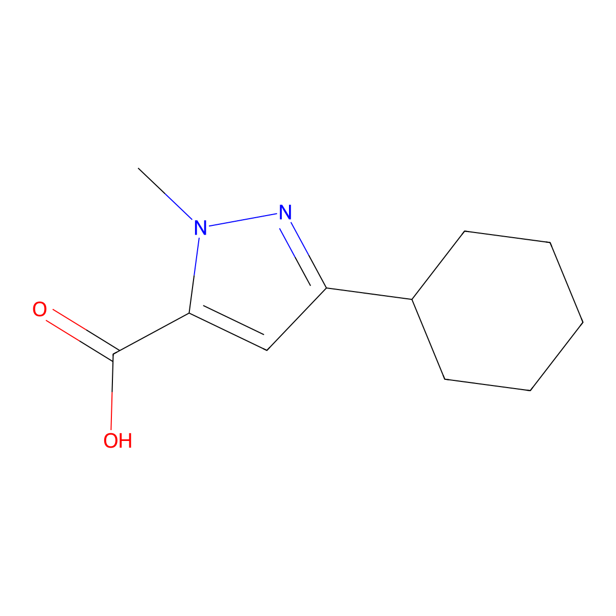 3-Cyclohexyl-1-methyl-1H-pyrazole-5-carboxylic acid molecular structure, CAS 1015913-05-9