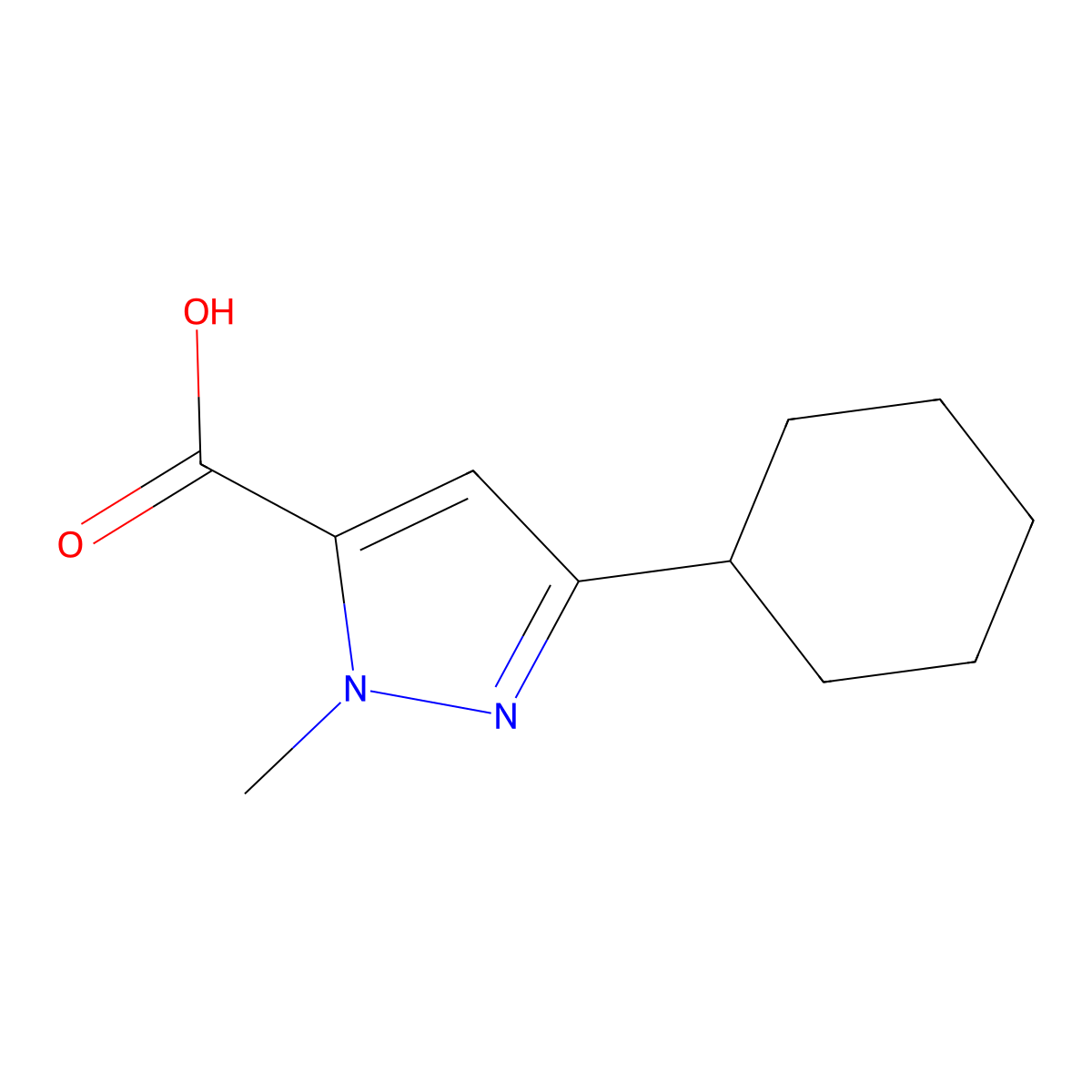 3-Cyclohexyl-1-methyl-1H-pyrazole-5-carboxylic acid molecular structure, CAS 1015913-05-9