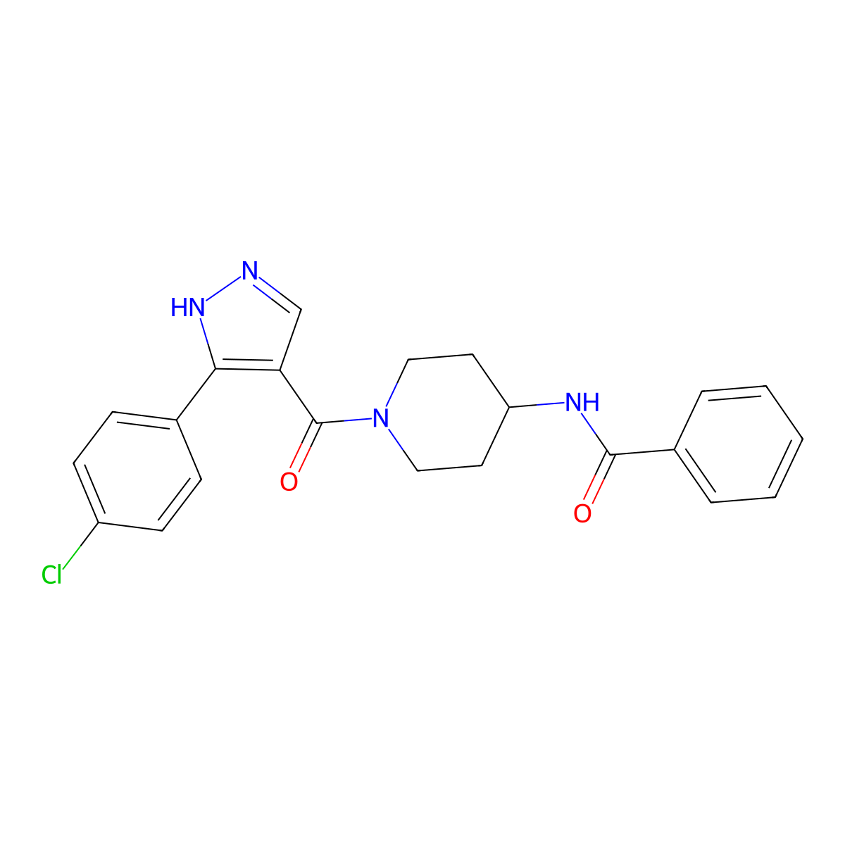 N-(1-(3-(4-chlorophenyl)-1H-pyrazole-4-carbonyl)piperidin-4-yl)benzamide molecular structure, CAS 1015933-23-9