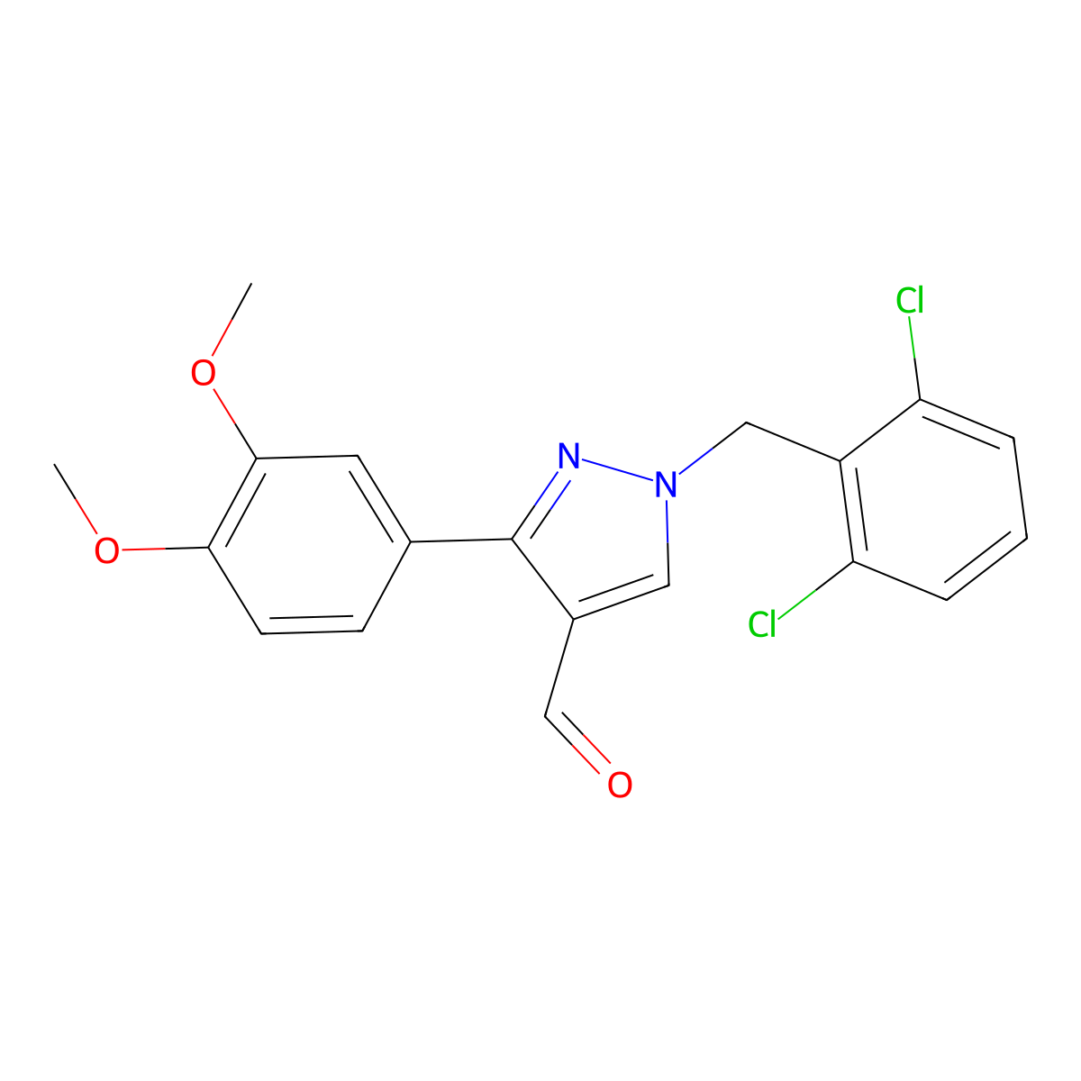 1-(2,6-dichlorobenzyl)-3-(3,4-dimethoxyphenyl)-1H-pyrazole-4-carbaldehyde molecular structure, CAS 1015939-98-6