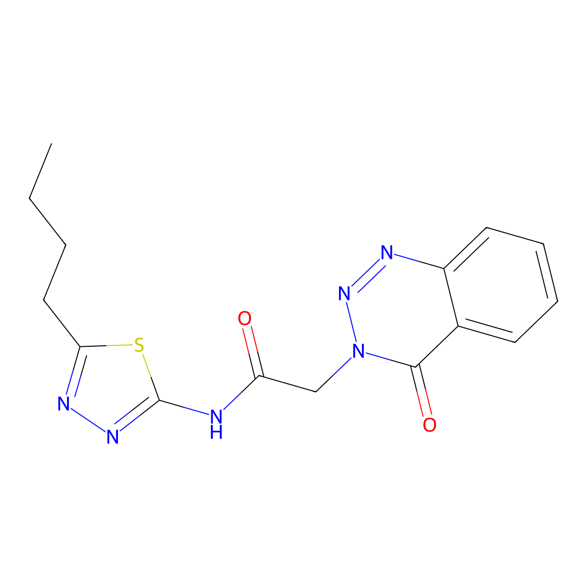 N-[(2E)-5-butyl-1,3,4-thiadiazol-2(3H)-ylidene]-2-(4-oxo-1,2,3-benzotriazin-3(4H)-yl)acetamide molecular structure, CAS 1016030-57-1