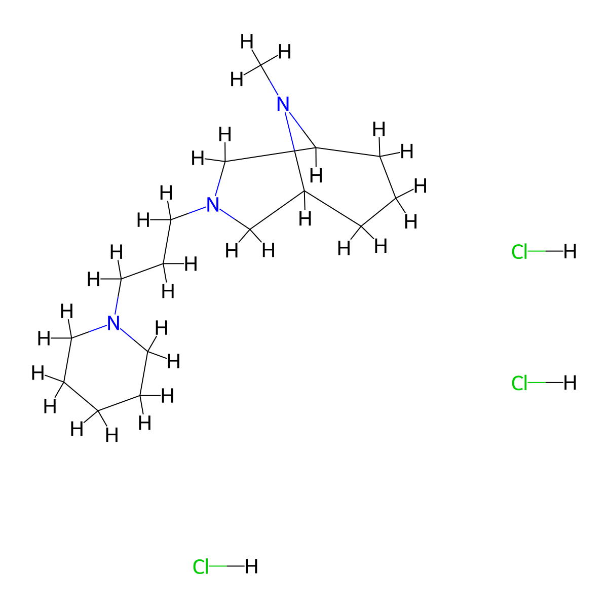 3,9-Diazabicyclo(3.3.1)nonane, 9-methyl-3-(3-piperidinopropyl)-, trihydrochloride molecular structure, CAS 101607-38-9