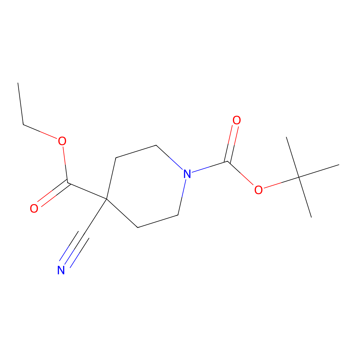 1-tert-Butyl 4-ethyl 4-cyanopiperidine-1,4-dicarboxylate molecular structure, CAS 1016258-66-4
