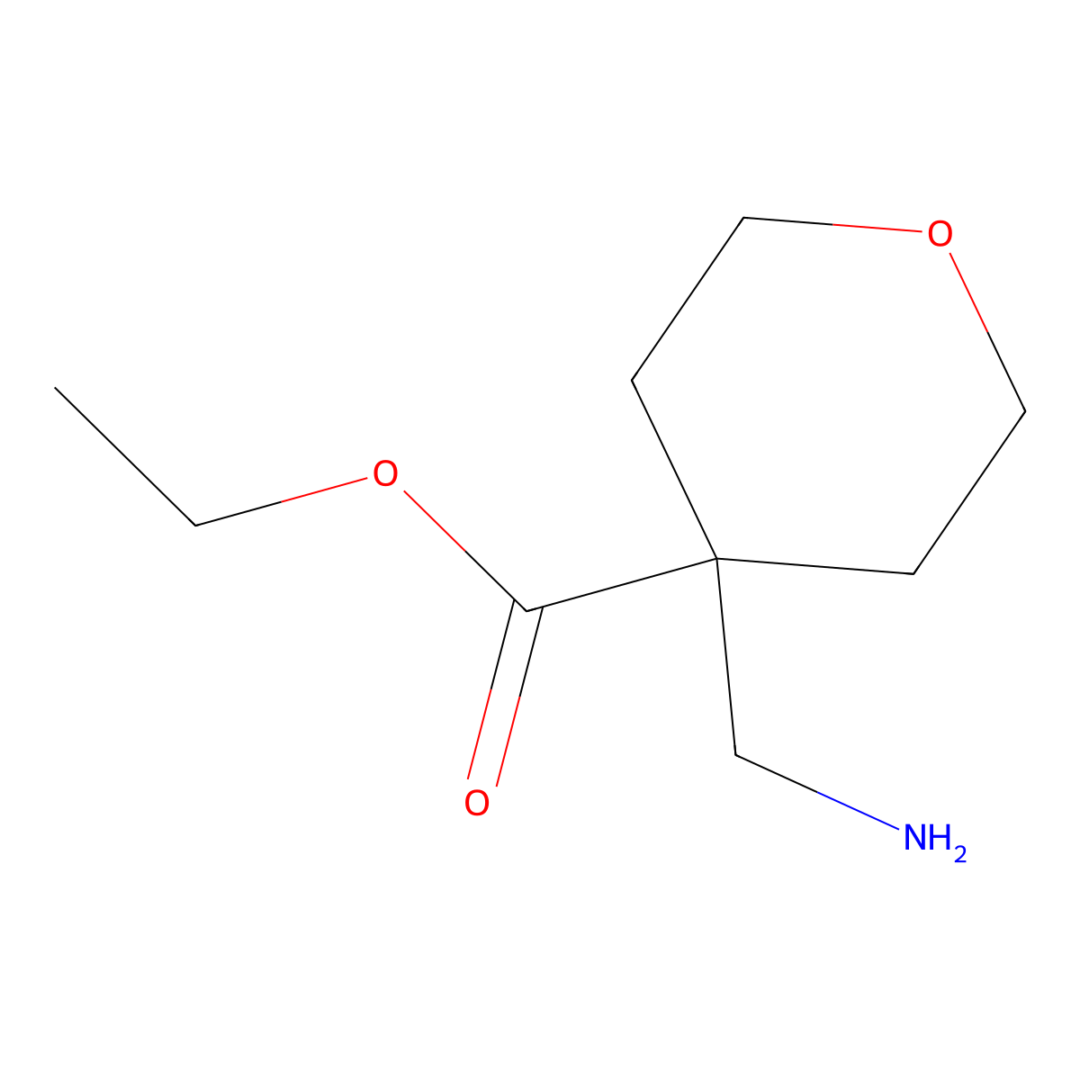 ethyl 4-(aminomethyl)tetrahydro-2H-pyran-4-carboxylate molecular structure, CAS 1016318-28-7