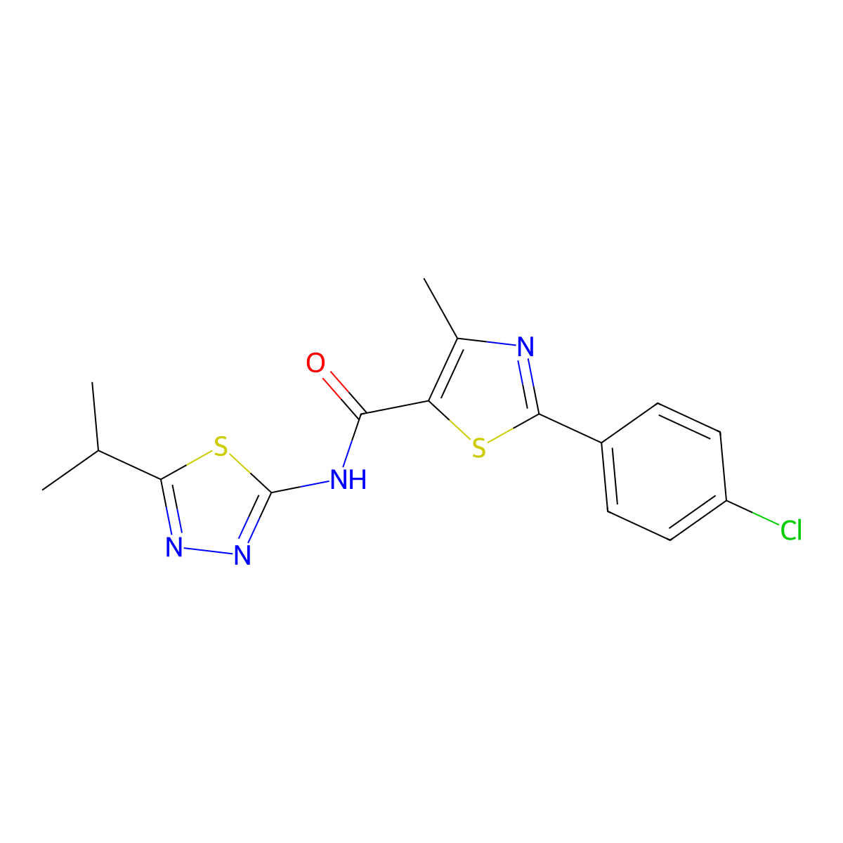 2-(4-chlorophenyl)-4-methyl-N-[5-(propan-2-yl)-1,3,4-thiadiazol-2-yl]-1,3-thiazole-5-carboxamide molecular structure, CAS 1016373-63-9