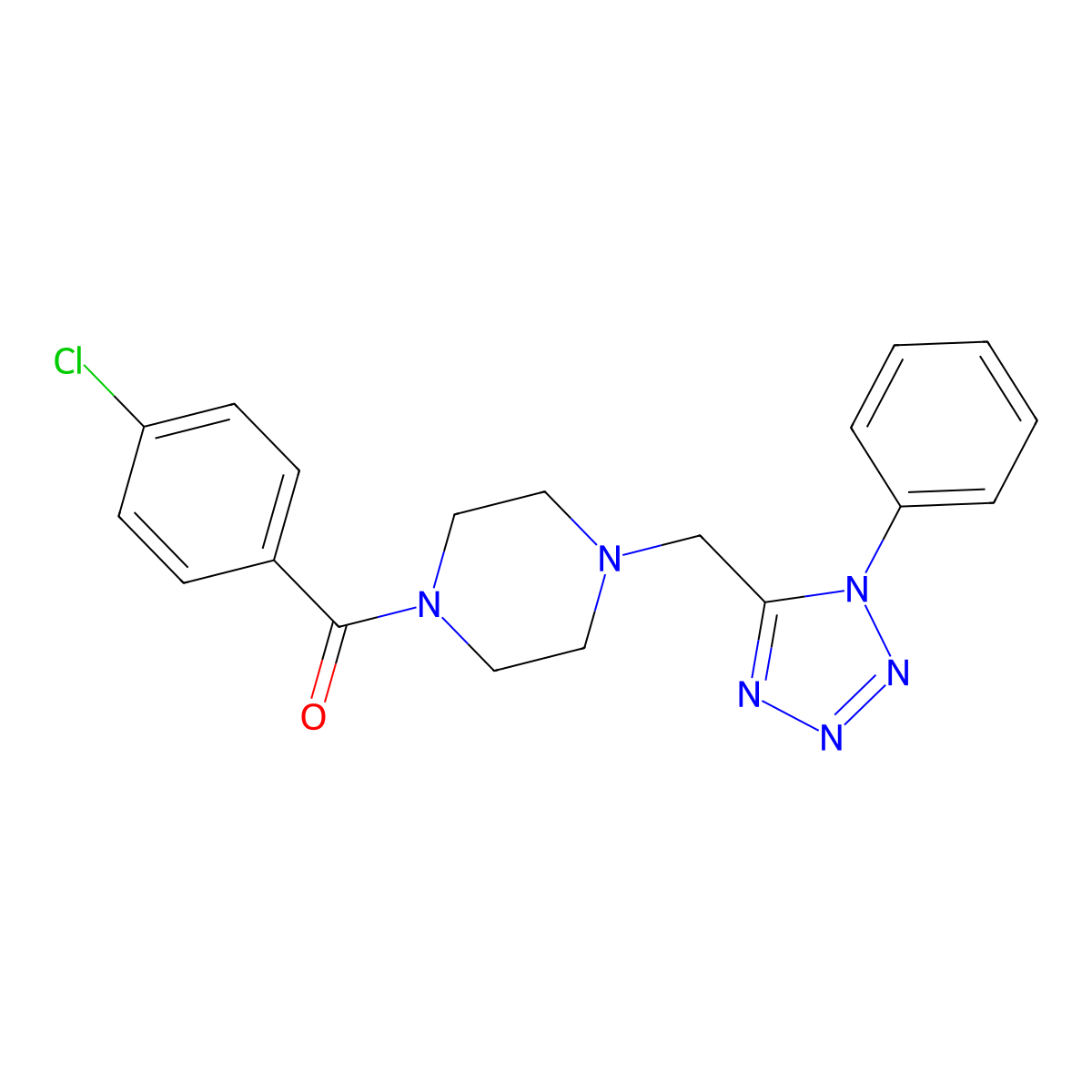 (4-chlorophenyl)(4-((1-phenyl-1H-tetrazol-5-yl)methyl)piperazin-1-yl)methanone molecular structure, CAS 1016398-07-4