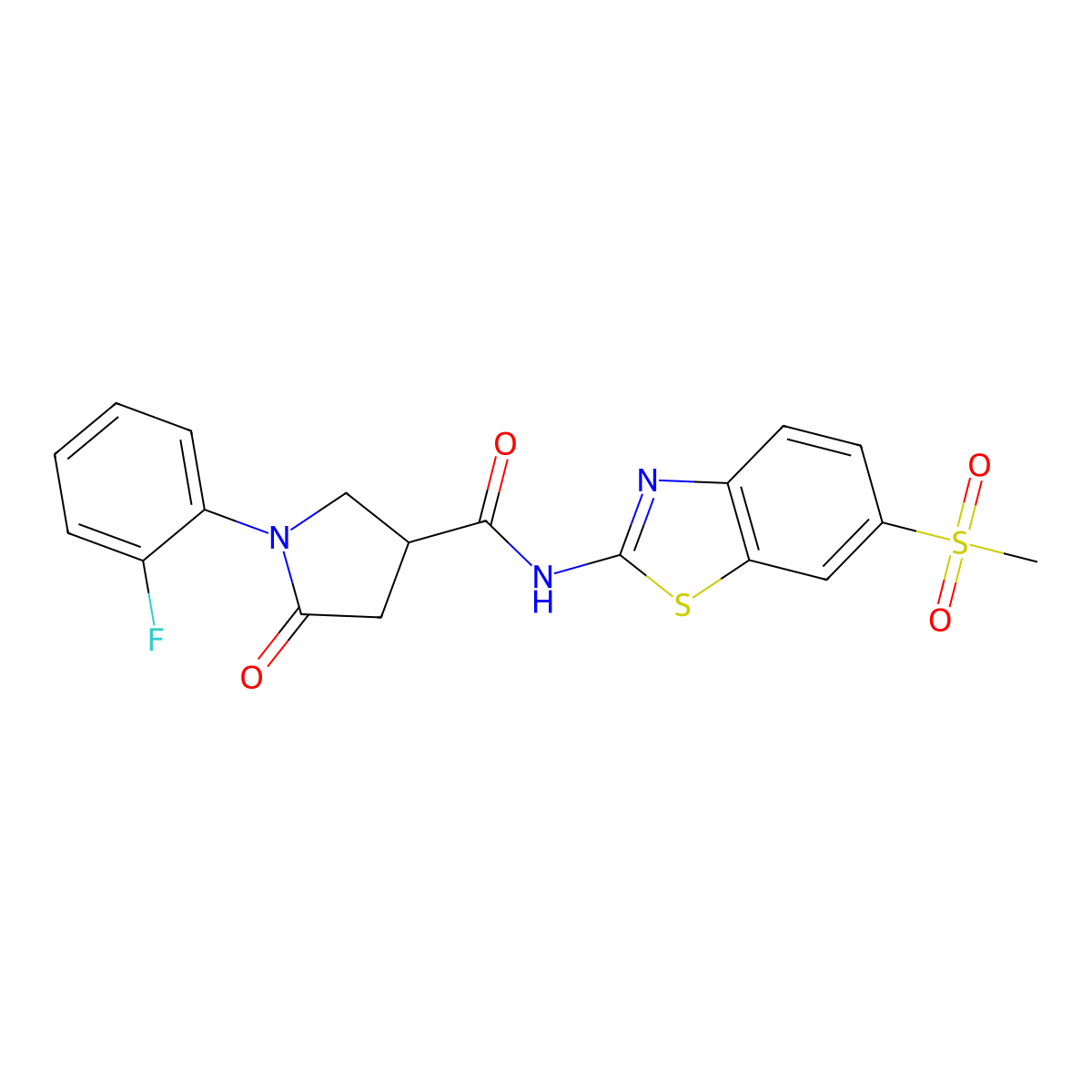 1-(2-fluorophenyl)-N-[6-(methylsulfonyl)-1,3-benzothiazol-2-yl]-5-oxopyrrolidine-3-carboxamide molecular structure, CAS 1016468-64-6