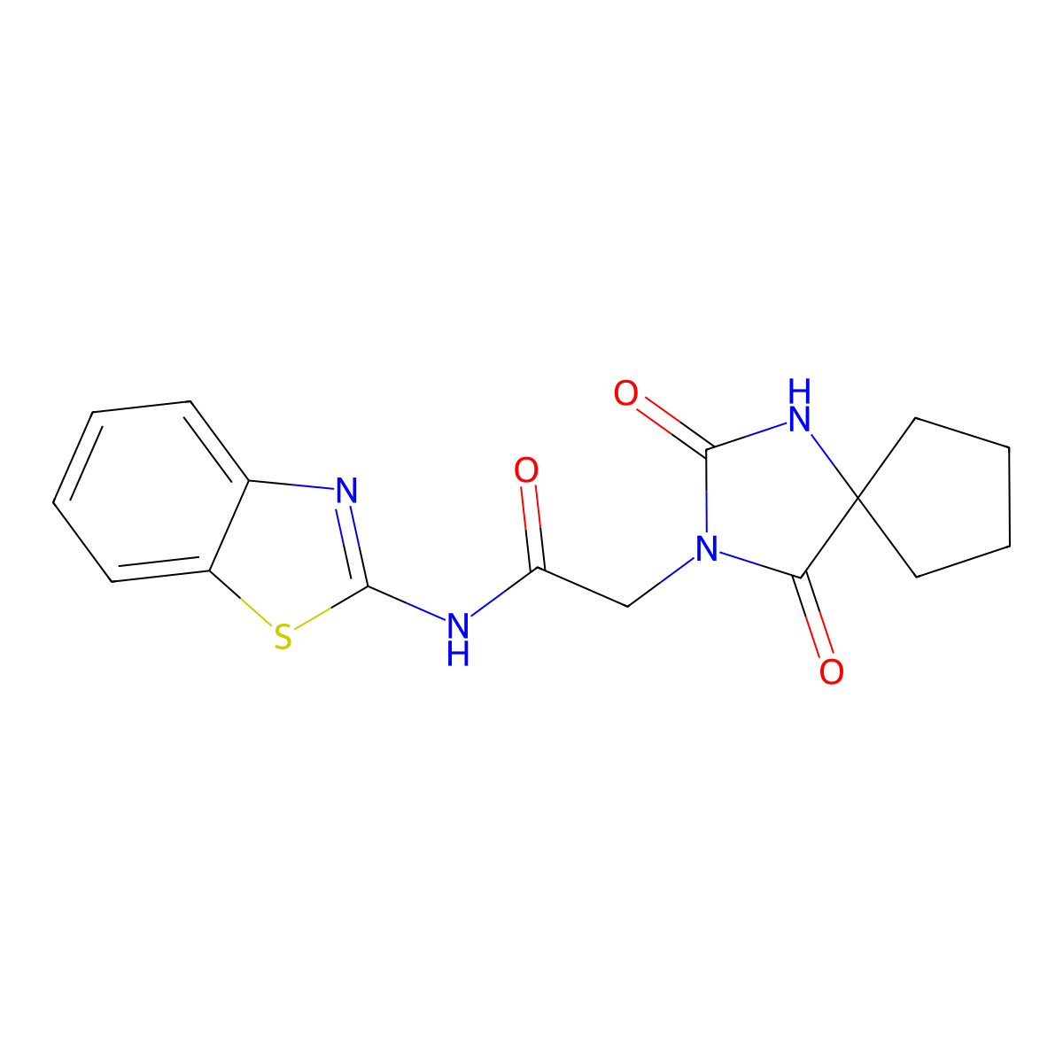 N-(1,3-benzothiazol-2-yl)-2-(2,4-dioxo-1,3-diazaspiro[4.4]non-3-yl)acetamide molecular structure, CAS 1016470-59-9