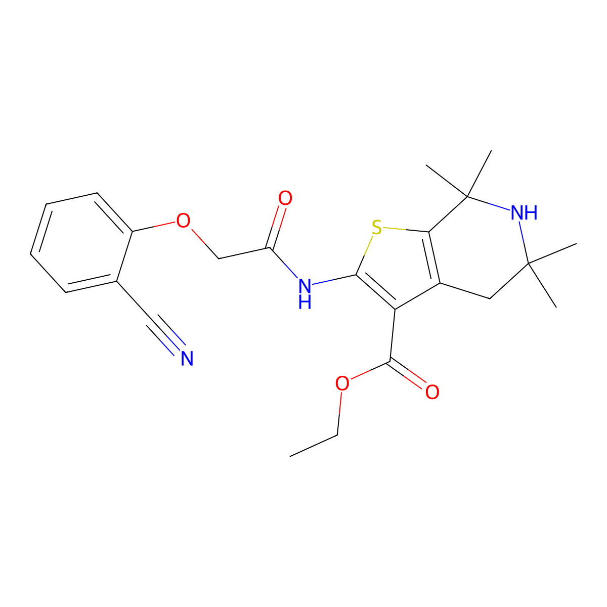 2-[[2-(2-Cyanophenoxy)-1-oxoethyl]amino]-5,5,7,7-tetramethyl-4,6-dihydrothieno[2,3-c]pyridine-3-carboxylic acid ethyl ester molecular structure, CAS 1016476-58-6