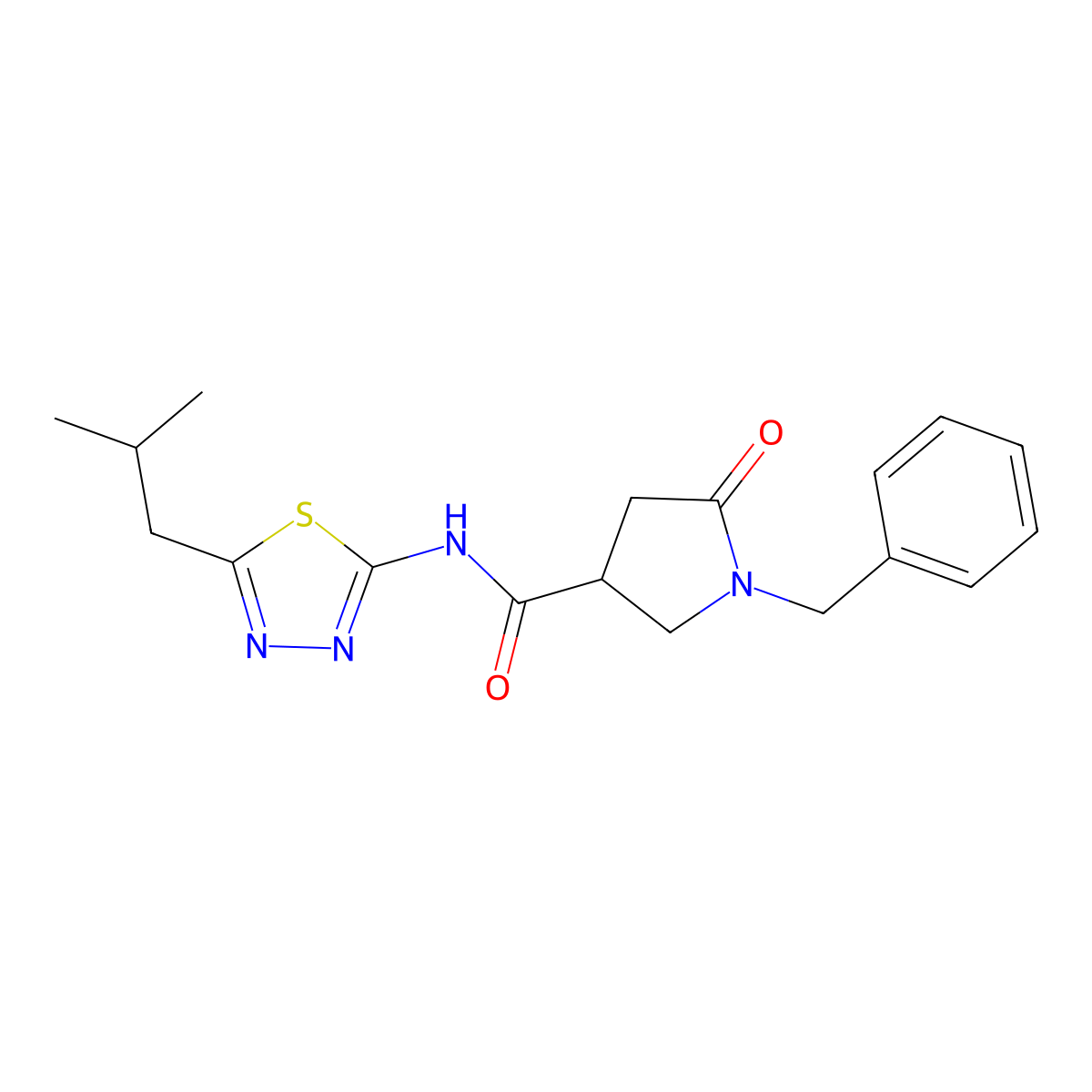 1-benzyl-N-[5-(2-methylpropyl)-1,3,4-thiadiazol-2-yl]-5-oxopyrrolidine-3-carboxamide molecular structure, CAS 1016477-04-5