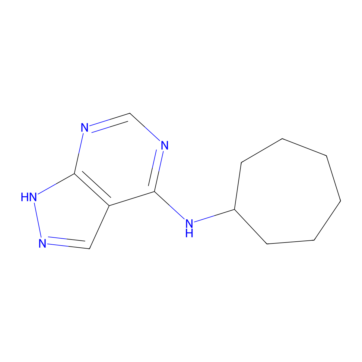 N-cycloheptyl-1H-pyrazolo[3,4-d]pyrimidin-4-amine molecular structure, CAS 1016491-16-9