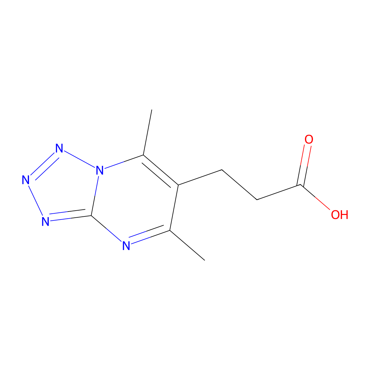 3-{Dimethyl-[1,2,3,4]tetrazolo[1,5-a]pyrimidin-6-yl}propanoic acid molecular structure, CAS 1016504-48-5