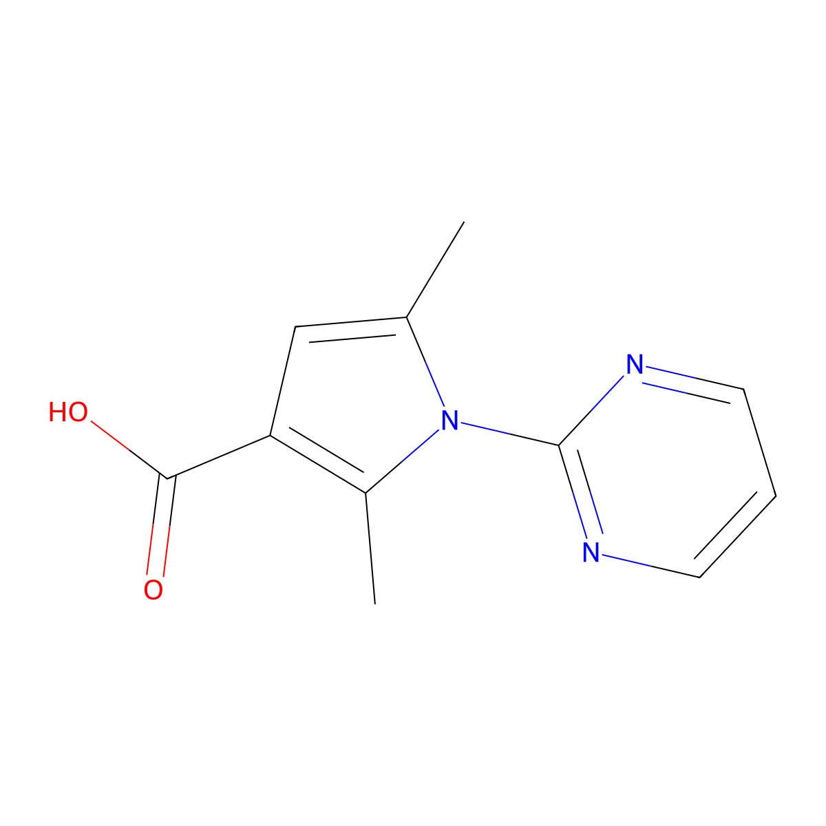 2,5-dimethyl-1-(pyrimidin-2-yl)-1H-pyrrole-3-carboxylic acid molecular structure, CAS 1016505-56-8