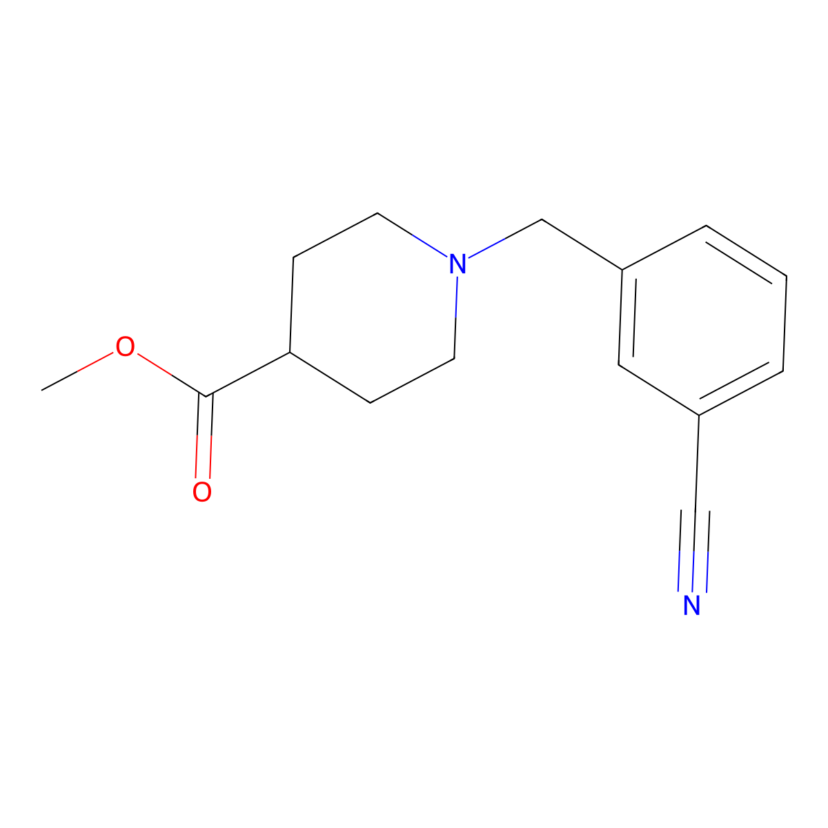 Methyl 1-[(3-cyanophenyl)methyl]piperidine-4-carboxylate molecular structure, CAS 1016506-74-3