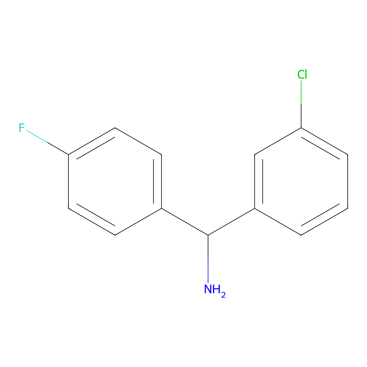 (3-Chlorophenyl)(4-fluorophenyl)methanamine molecular structure, CAS 1016506-75-4