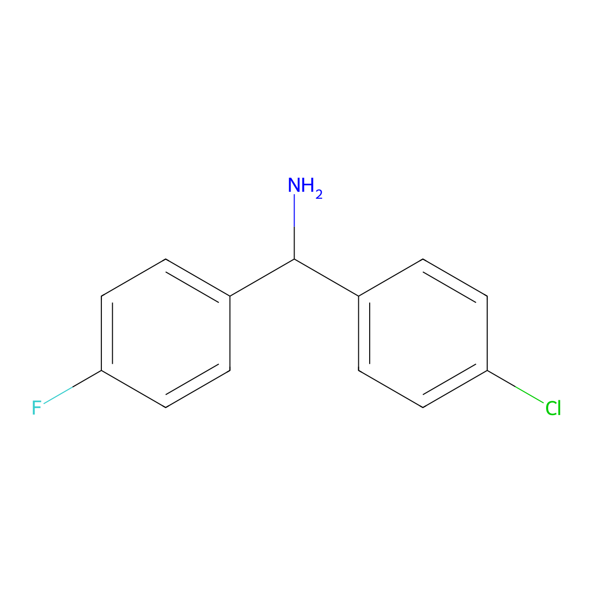 (4-Chlorophenyl)(4-fluorophenyl)methanamine molecular structure, CAS 1016508-27-2