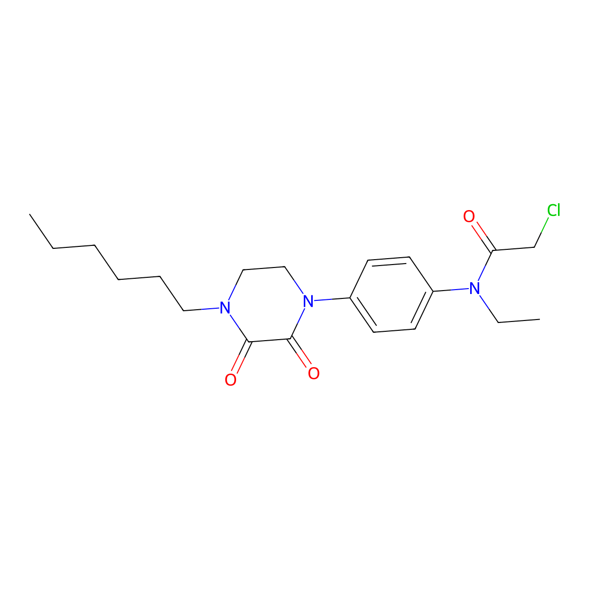 Acetanilide, 2-chloro-4'-(2,3-dioxo-4-hexyl-1-piperazinyl)-N-ethyl- molecular structure, CAS 101651-63-2