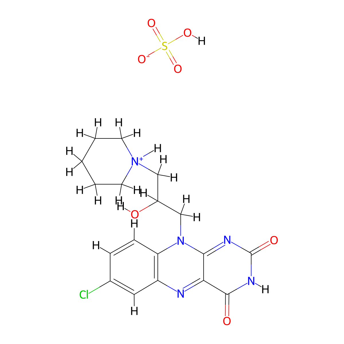 Isoalloxazine, 7-chloro-10-(2-hydroxy-3-piperidinopropyl)-, sulfate molecular structure, CAS 101652-00-0