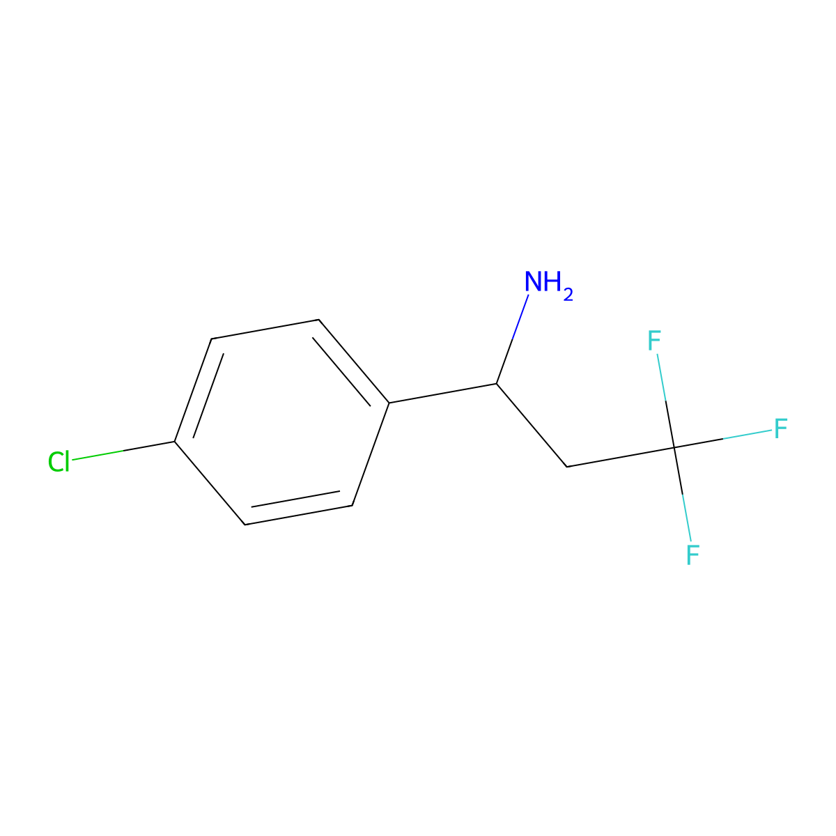 1-(4-Chlorophenyl)-3,3,3-trifluoropropan-1-amine molecular structure, CAS 1016531-10-4
