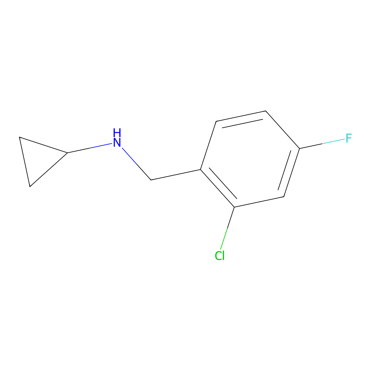 N-[(2-Chloro-4-fluorophenyl)methyl]cyclopropanamine molecular structure, CAS 1016534-10-3
