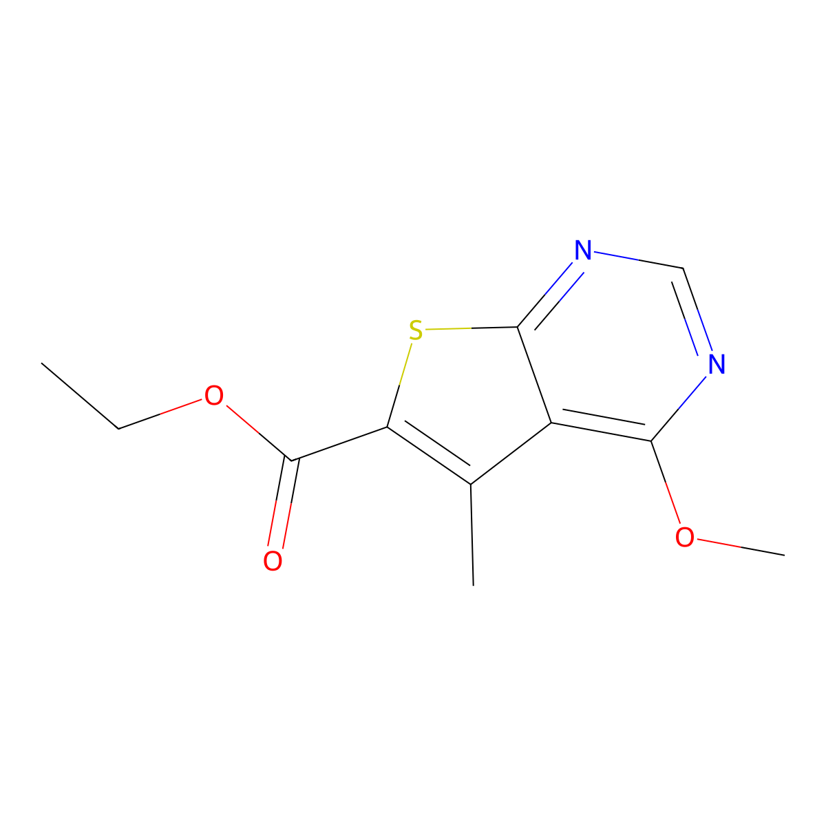 Ethyl 4-methoxy-5-methylthieno[2,3-d]pyrimidine-6-carboxylate molecular structure, CAS 101667-99-6